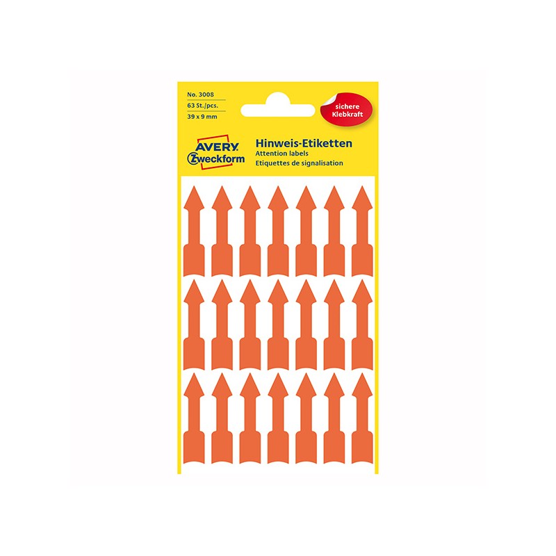 Avery Zweckform etikety 39mm x 9mm, oranžové, 21 etiket, varovné, šipka, baleno po 3 ks, 3008, pro ruční popis