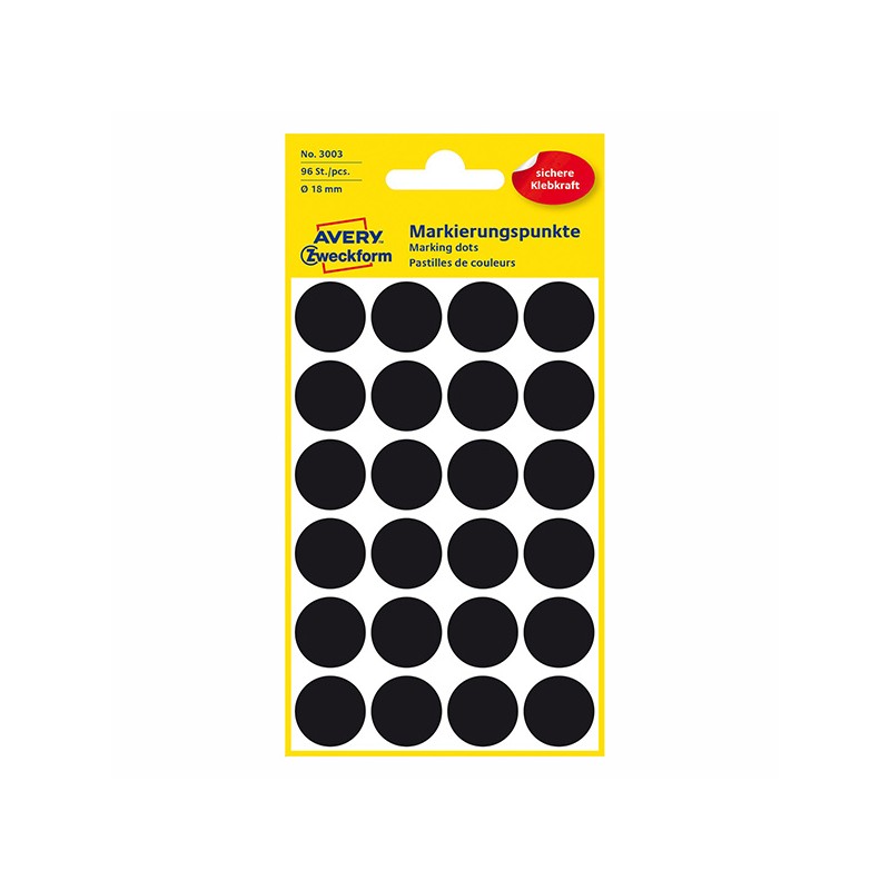 Avery Zweckform etikety 18mm, černé, 24 etiket, značkovací, baleno po 4 ks, 3003, pro ruční popis