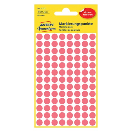 Avery Zweckform etikety 8mm, neon červené, 104 etiket, značkovací, baleno po 4 ks, 3177, pro ruční popis