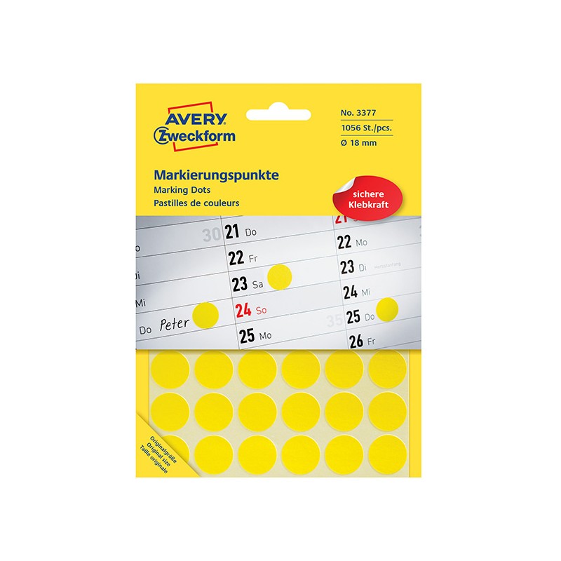 Avery Zweckform etikety 18mm, žluté, 48 etiket, značkovací, baleno po 22 ks, 3377, pro ruční popis