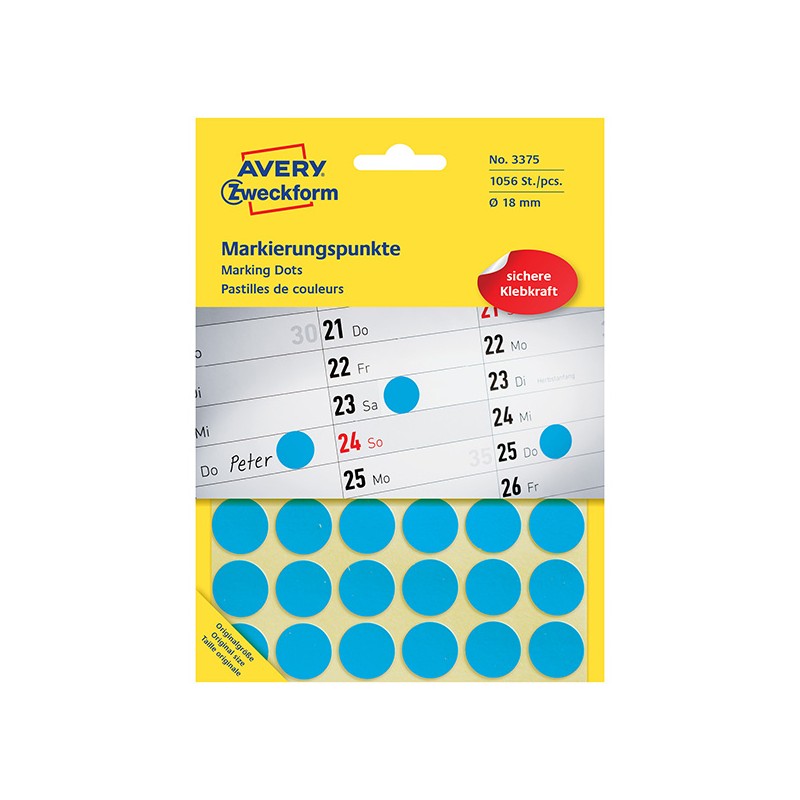 Avery Zweckform etikety 18mm, modré, 48 etiket, značkovací, baleno po 22 ks, 3375, pro ruční popis