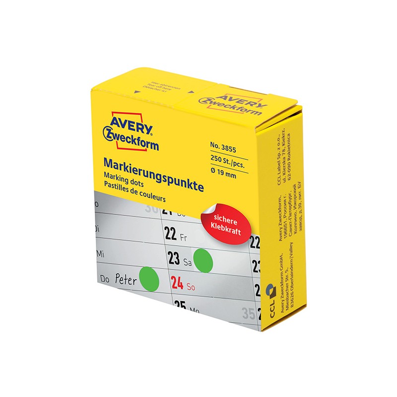 Avery Zweckform etikety 19mm, světle zelené, 250 etiket, značkovací, 3855, pro ruční popis