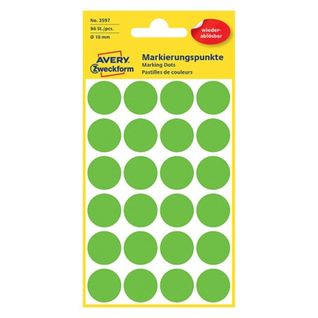 Avery Zweckform etikety 18mm, zelené, 24 etiket, značkovací, snímatelné, baleno po 4 ks, 3597, pro ruční popis
