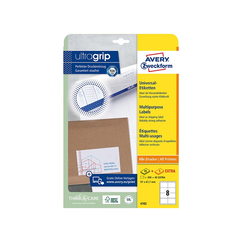 Avery Zweckform etikety 97 x 67.7 mm, A4, bílé, 8 etiket, QuickPEEL, baleno po 30 ks, 4782, pro laserové a inkoustové tiskárny