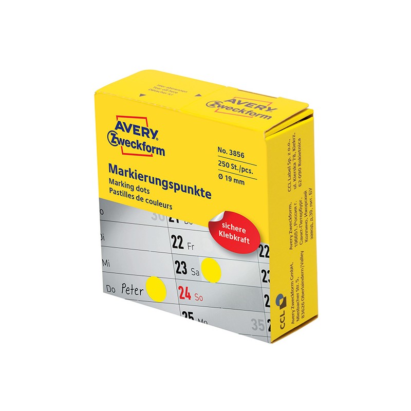Avery Zweckform etikety 19mm, žluté, 250 etiket, značkovací, 3856, pro ruční popis