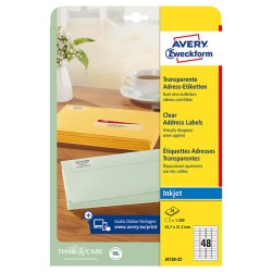 Avery Zweckform etikety 45.7mm x 21.2mm, A4, průhledné, transparentní, 48 etiket, adresní, baleno po 25 ks, J4720-25, pro