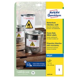 Avery Zweckform etikety 210mm x 297mm, A4, matné, bílé, 1 etiketa, velmi odolné, baleno po 10 ks, J4775-10, pro inkoustové