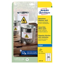 Avery Zweckform etikety 63.5mm x 33.9mm, A4, bílé, 24 etiket, velmi odolné, baleno po 10 ks, J4773-10, pro inkoustové tiskárny
