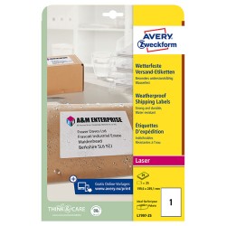 Avery Zweckform etikety 199.6mm x 289.1mm, A4, bílé, 1 etiketa, voděodolné, baleno po 25 ks, L7997-25, pro laserové tiskárny