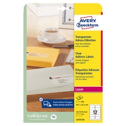 Avery Zweckform etikety 99.1mm x 42.3mm, průhledné, transparentní, 12 etiketa, adresní, baleno po 25 ks, L4772-25, pro laserové