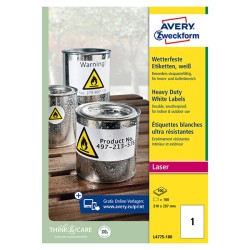 Avery Zweckform etikety 210mm x 297mm, A4, matné, bílé, 1 etiketa, velmi odolné, baleno po 100 ks, L4775-100, pro laserové