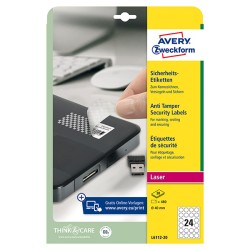 Avery Zweckform etikety 40mm, A4, matné, bílé, 480 etiket, s ochranou proti manipulaci, baleno po 20 ks, L6112-20, pro laserové