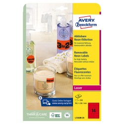 Avery Zweckform etikety 99.1mm x 38.1mm, A4, neon červené, 14 etiket, baleno po 25 ks, L7263R-25, pro laserové tiskárny a