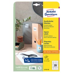 Avery Zweckform etikety 45mm x 45mm, A4, bílé, 20 etiket, pro umístění QR kódů, baleno po 25 ks, L7121-25, pro laserové a