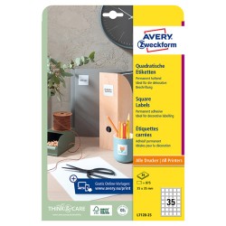 Avery Zweckform etikety 35mm x 35mm, A4, bílé, 35 etiket, pro umístění QR kódů, baleno po 25 ks, L7120-25, pro laserové a