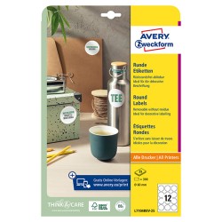 Avery Zweckform etikety 60mm, A4, bílé, 12 etiket, snímatelné, baleno po 25 ks, L7104REV-25, pro laserové a inkoustové