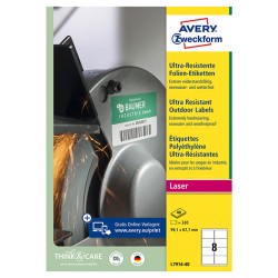 Avery Zweckform etikety 99.1mm x 67.7mm, A4, bílé, 8 etiket, velmi odolné, baleno po 40 ks, L7914-40, pro laserové tiskárny a