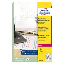 Avery Zweckform etikety 60mm x 40mm, A4, bílé, 24 etiket, na kabely, baleno po 20 ks, L7950-20, pro laserové tiskárny a kopírky