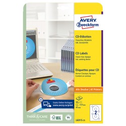 Avery Zweckform etikety na CD 117/41mm, A4, matné, bílé, 2 etikety, baleno po 25 ks, L6015-25, pro laserové a inkoustové