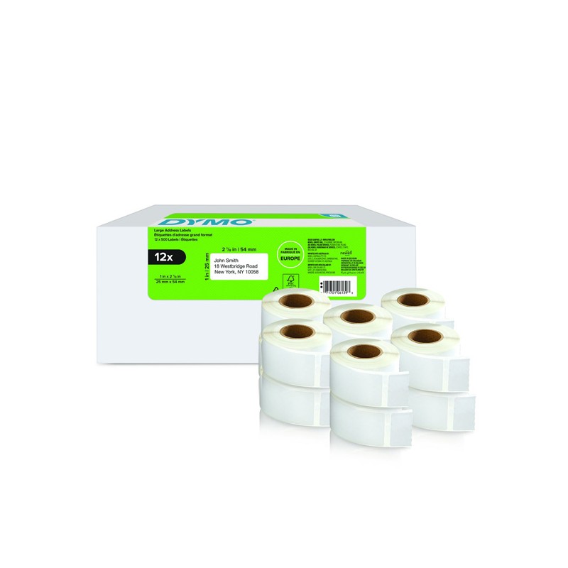 Dymo papírové štítky 54mm x 25mm, bílé, pro zpáteční adresu, 12 x 500 ks, 2177563
