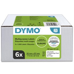 Dymo papírové štítky 57mm x 32mm, bílé, multifunkční, snímatelné, 6 x 1000 ks, 2093094, 6 rolí v balení, cena za balení