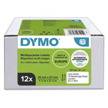 Dymo papírové štítky 57mm x 32mm, bílé, multifunkční, snímatelné, 12 x 1000 ks, 2093095, 12 rolí v balení, cena za balení