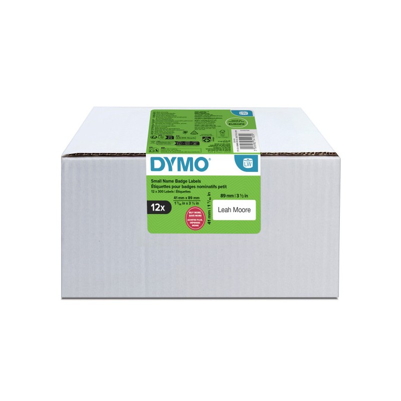 Dymo papírové štítky 89mm x 41mm, bílé, na jmenovky, snímatelné, 12 x 300 ks, 2234183, 12 rolí v balení, cena za balení