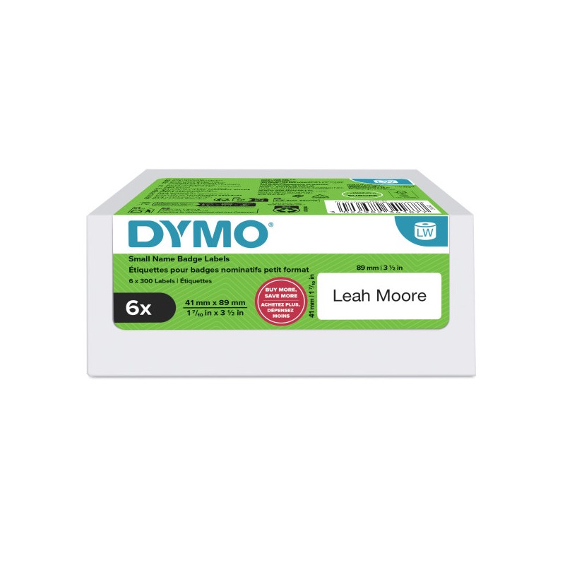 Dymo papírové štítky 89mm x 41mm, bílé, na jmenovky, snímatelné, 6 x 300 ks, 2234187, 6 rolí v balení, cena za balení