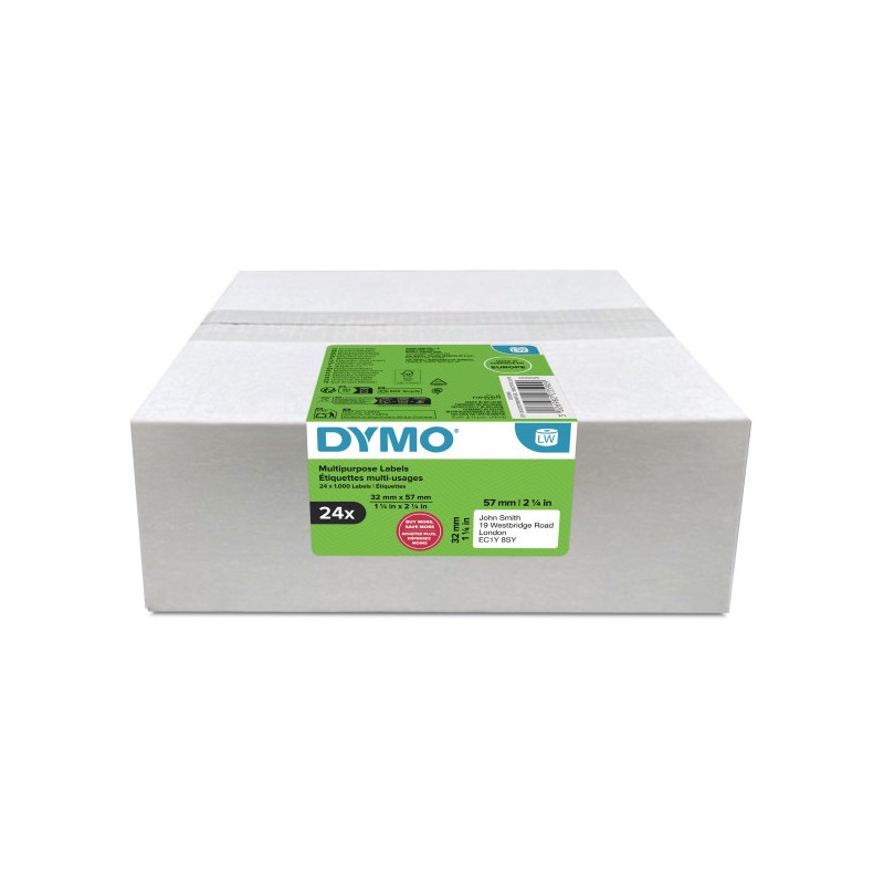 Dymo papírové štítky 57mm x 32mm, bílé, multifunkční, snímatelné, 24 x 1000 ks, 2223590, 24 rolí v balení, cena za balení