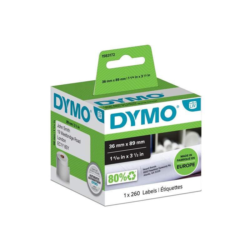 Dymo papírové štítky 89mm x 36mm, bílé, velké, 1x260 ks, 1983172