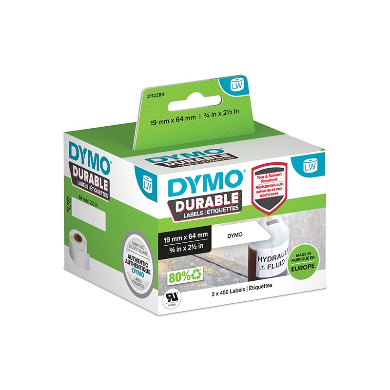 Dymo polypropylenové štítky 64mm x 19mm, bílé, pro čárové kódy, 2x450 ks, 2112284