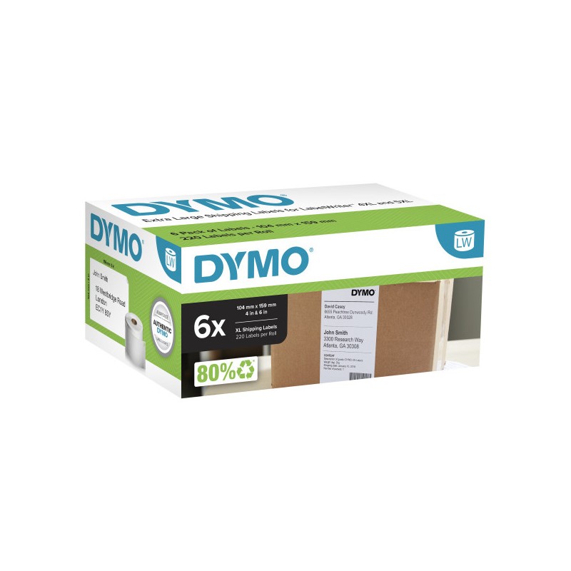 Dymo papírové štítky 159mm x 104mm, bílé, velké, 6 x 220 ks, 2238107, 6 rolí v balení, cena za balení