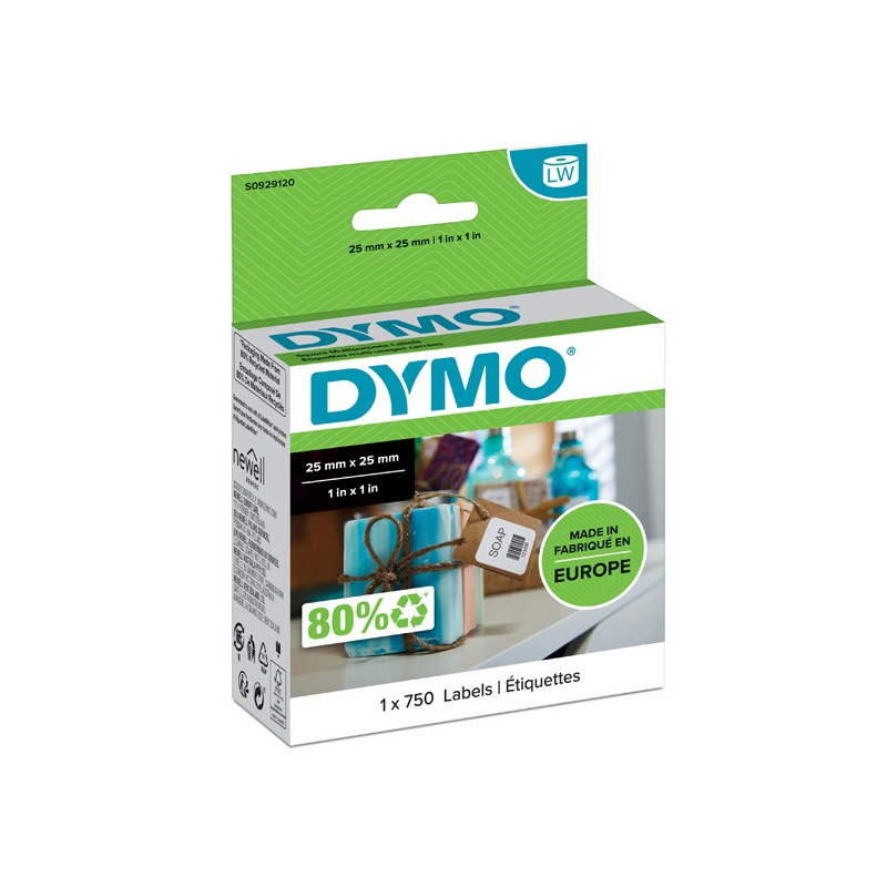 Dymo papírové štítky 25mm x 25mm, bílé, multifunkční, snímatelné, 750 ks, S0929120