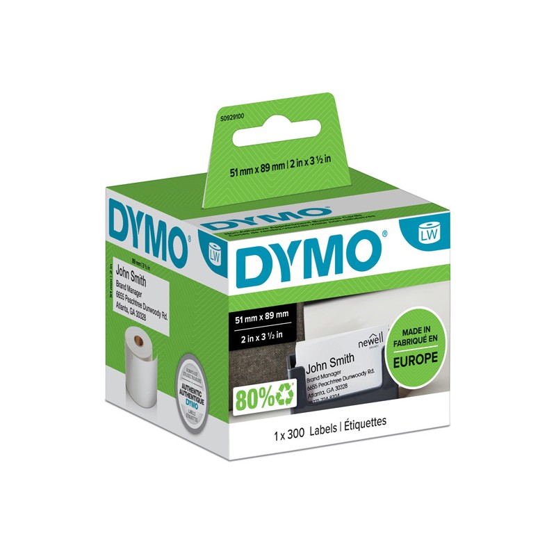 Dymo papírové štítky 89mm x 51mm, bílé, pro vizitky, bez lepidla, 300 ks, S0929100