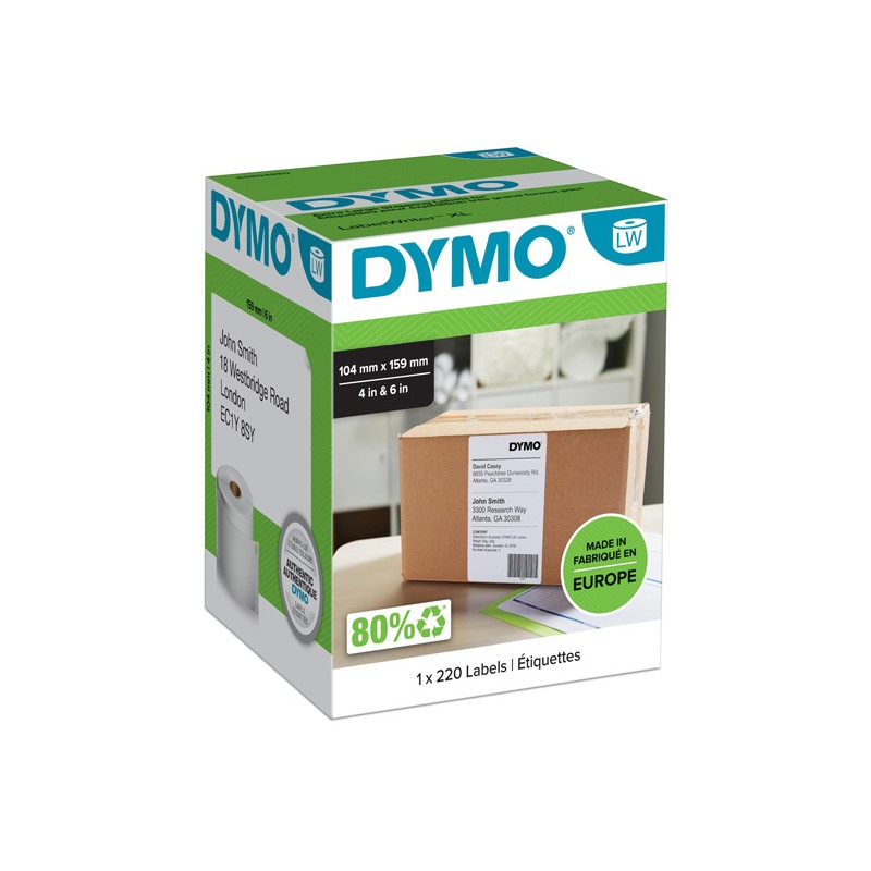 Dymo papírové štítky 159mm x 104mm, bílé, velké, 220 ks, S0904980