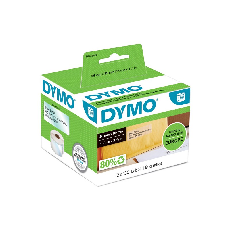 Dymo papírové štítky 89mm x 36mm, průhledné, velké, 260 ks, 99013, S0722410