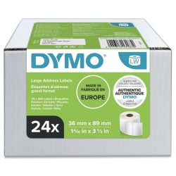 Dymo papírové štítky 89mm x 36mm, bílé, velké, 24 x 260 ks, S0722390, 24 rolí v balení, cena za balení