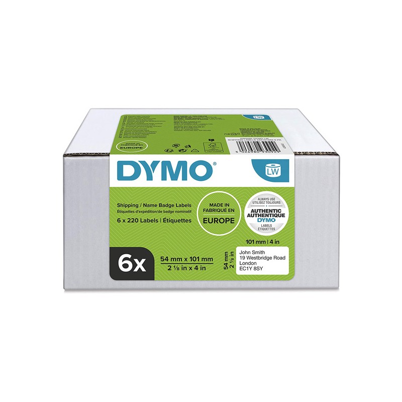 Dymo papírové štítky 101mm x 54mm, bílé, pro přepravu, 6 x 220 ks, 2093092, 6 rolí v balení, cena za balení