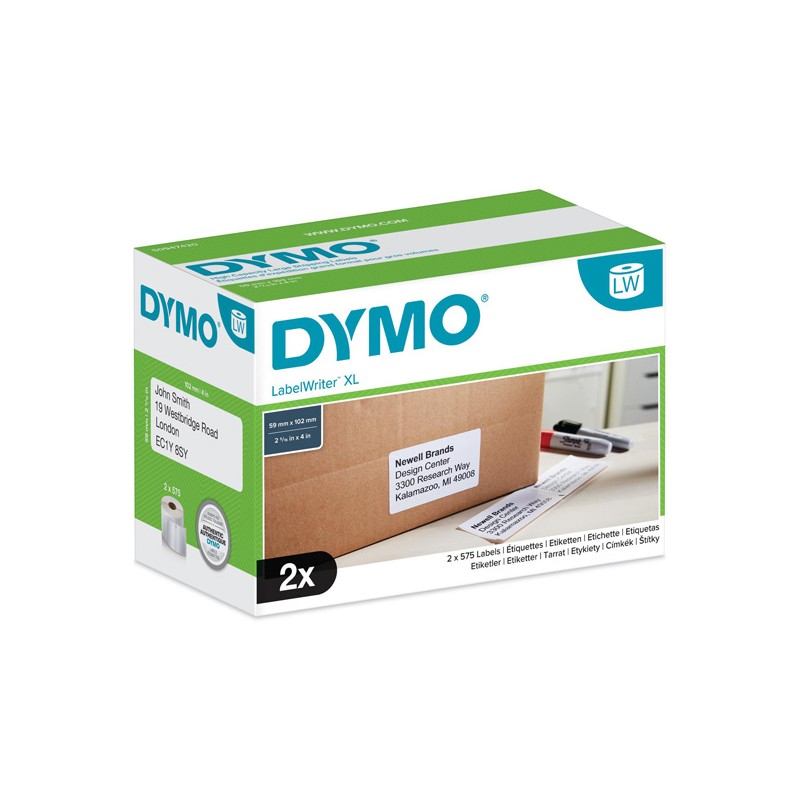 Dymo papírové štítky 102mm x 59mm, bílé, velké, vysokokapacitní, přepravní, 2X575 ks, S0947420