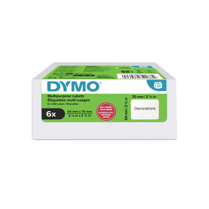 Dymo papírové štítky 70mm x 54mm, bílé, na diskety, 6 x 320 ks, 2234188, 6 rolí v balení, cena za balení