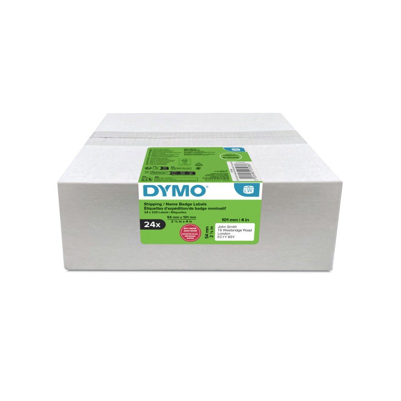 Dymo papírové štítky 101mm x 54mm, bílé, pro přepravu, 24 x 220 ks, 2223588, 24 rolí v balení, cena za balení