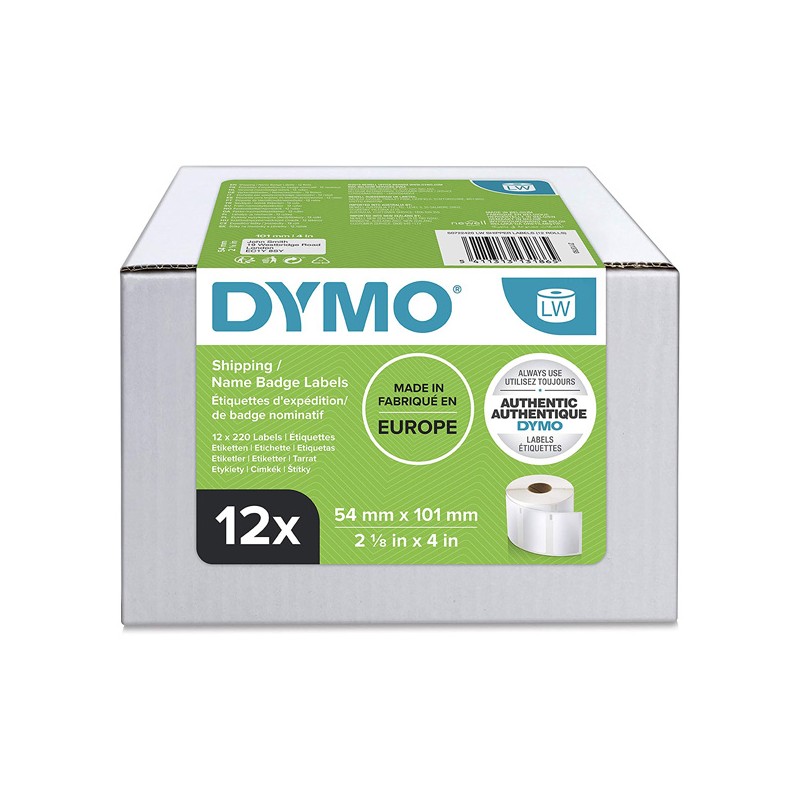 Dymo papírové štítky 101mm x 54mm, bílé, pro přepravu, 12 x 220 ks, S0722420, 12 rolí v balení, cena za balení