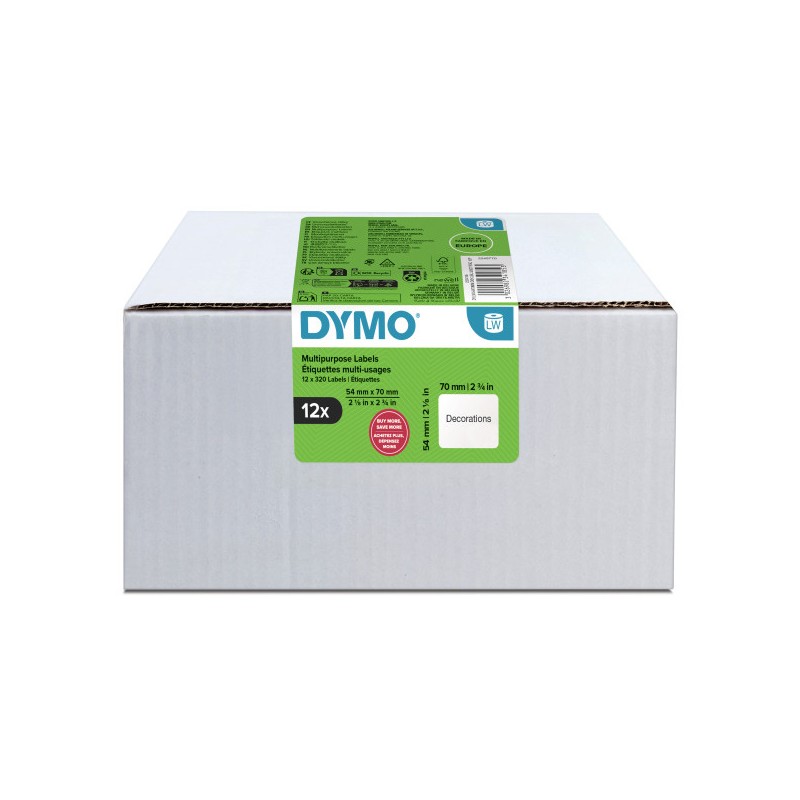 Dymo papírové štítky 70mm x 54mm, bílé, na diskety, 12 x 320 ks, 2234185, 12 rolí v balení, cena za balení