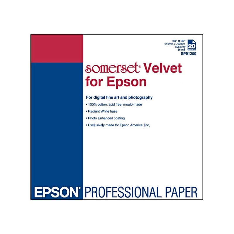 Epson 610/30/Somerset Velvet Fine Art Paper, sametový, 24", C13S041699, 505 g/m2, papír, 610mmx30m, bílý, pro inkoustové