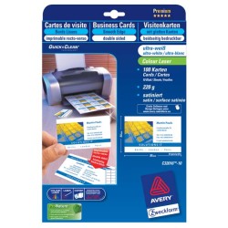 Avery Zweckform vizitky, s hladkým okrajem, 10ks/A4, oboustranné typ satin, bílé, A4, 220 g/m2, 85x54mm, 10 listů, pro laserové