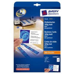 Avery Zweckform vizitky, s hladkým okrajem, 10ks/A4 typ matné, bílé, A4, 185 g/m2, 85x54mm, 10 listů, pro inkoustové a laserové