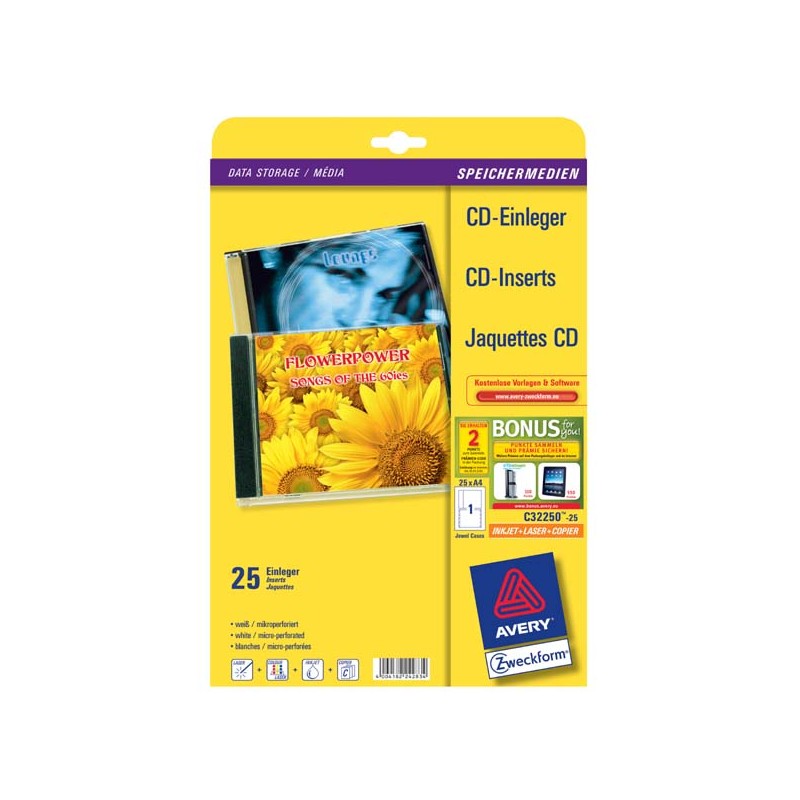 Avery Zweckform CD papírový přebal, bílý, 151 x 118 mm, 25 listů, pro inkoustové tiskárny, O