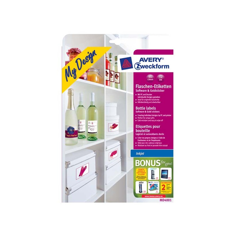 Avery Zweckform samolepicí etikety, na láhve, A4, 90x120mm, 5 listů, pro inkoustové tiskárny, O