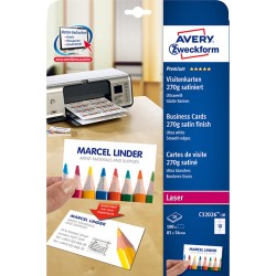 Avery Zweckform vizitky, s hladkým okrajem, 10ks/A4 typ matné, bílé, A4, 270 g/m2, 85x54mm, 10 listů, pro inkoustové a laserové