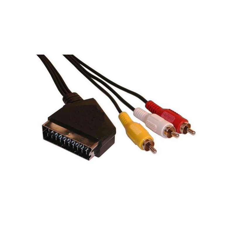Video kabel SCART samec - 3x CINCH samec, 3m, černá